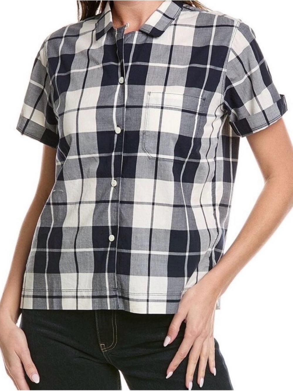Alex Mill Black White Plaid Maddie Camp Button Down Shirt Size XS